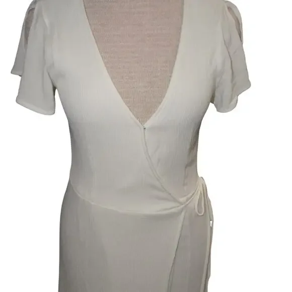 Lulus White Wrap Maxi Dress Flutter Sleeve Tie Waist Slit Boho Women’s M - Picture 13 of 15